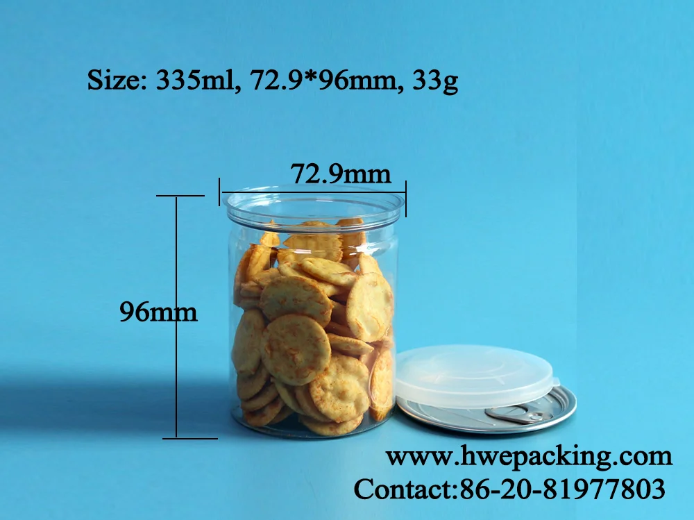 round transparent cashew biscuits canned food eoe plastic PET can with aluminum lid