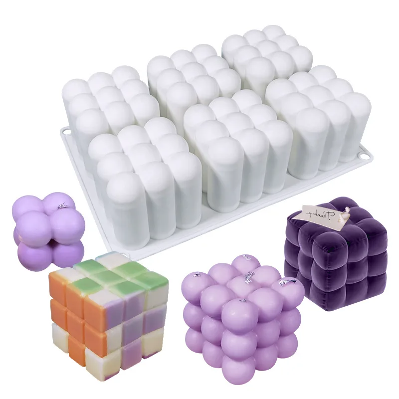 6 Cavity Single 3D Magic Cube Bubble Soap Wax Candle Mould Silicone Mold