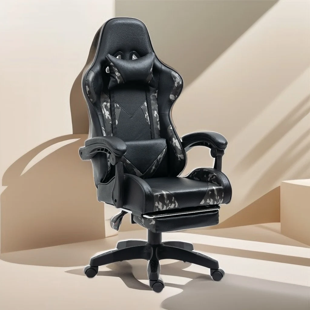 Camouflage Ergonomic Gaming Chair with Swivel Recliner Adjustable Armrest and Footrest Office Desk Chair Made of Leather Iron