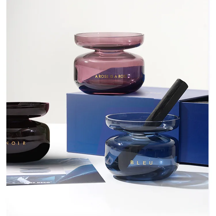 100-150ml Nordic Style Blue Black Pink Empty Glass Reed Diffuser Bottle Fragrance Diffuser Jar with Big Natural Rattan Sticks