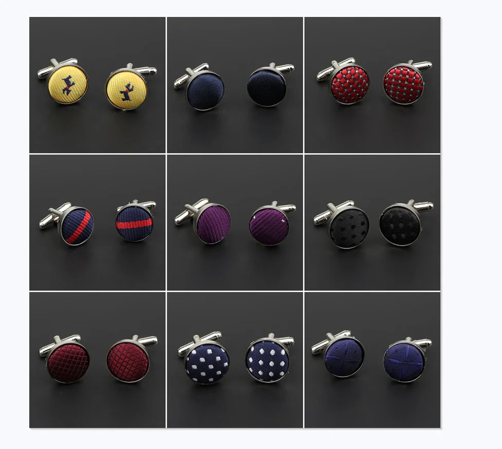 Classic Fashion Dots Solid Polyester Check Design Cufflink For Mens Brand Cuff Buttons Cuff Links High Quality Jewelry