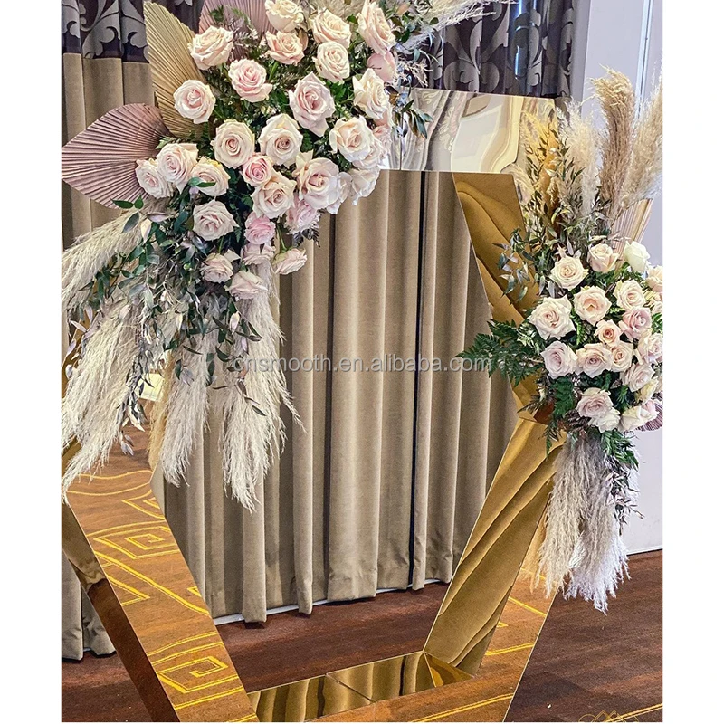 Свадебный Роскошный декор Золотой зеркальный акриловый арочный сценический фон стойка изогнутый свадебный товары для продажи