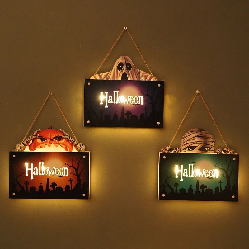 Halloween Door Sign Hanging Atmosphere Night Light Festival Wall Crafts Home Decoration Pendant