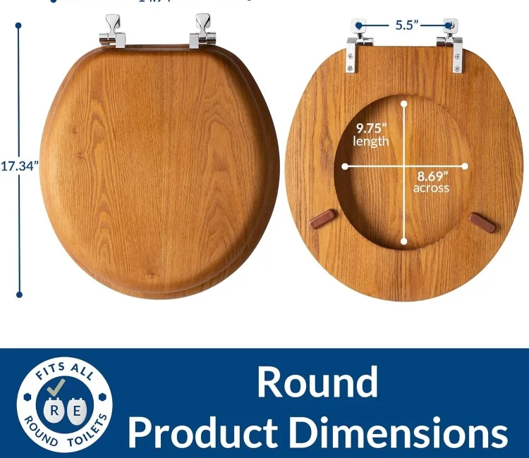 roundToilet Seat with Chrome Hinges Natural Oak Veneer
