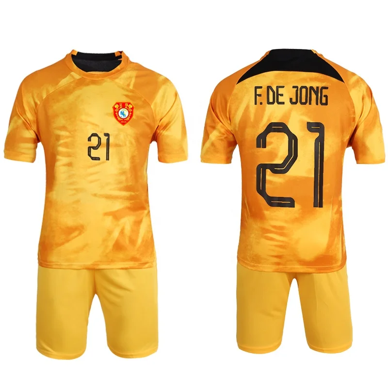 2022 Latest Design Cheap Soccer Team Uniform Orange Breathable Football Jersey