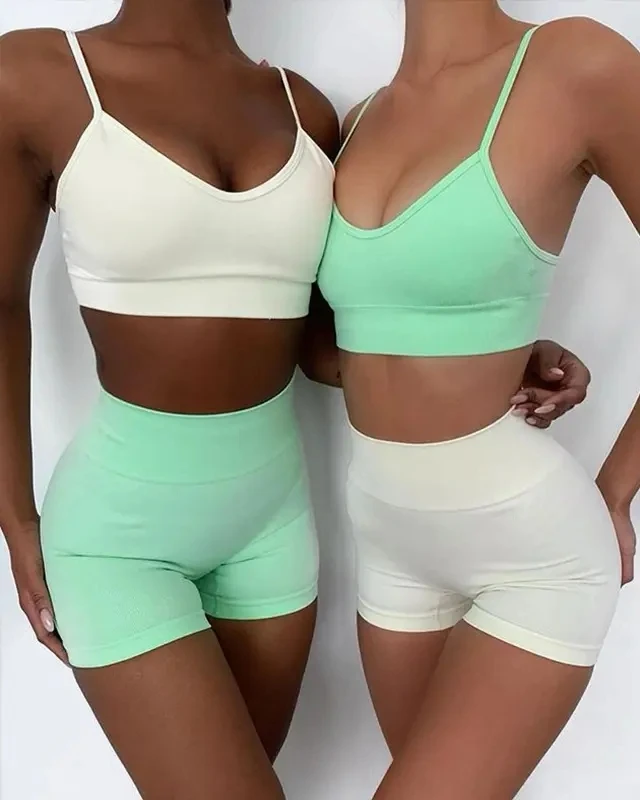 Wholesale 2 Pcs Sport Yoga Short Set Fitness Clothing Wear Seamless Hemp Sport Bra Gym Sportswear Running Leggings Women Set