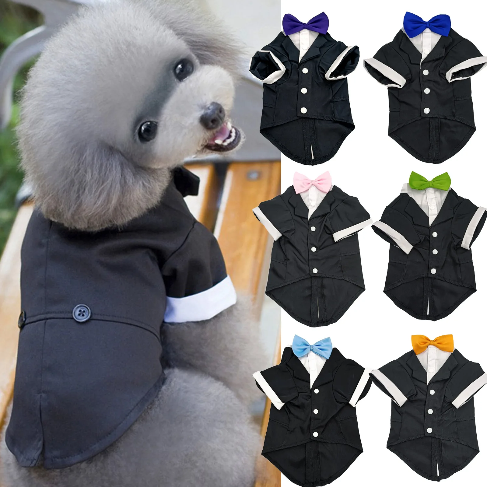 YOELLEN Wholesale luxury fashion wedding party black white suit soft winter pet bow tie set outfits T shirt apparel dog clothes