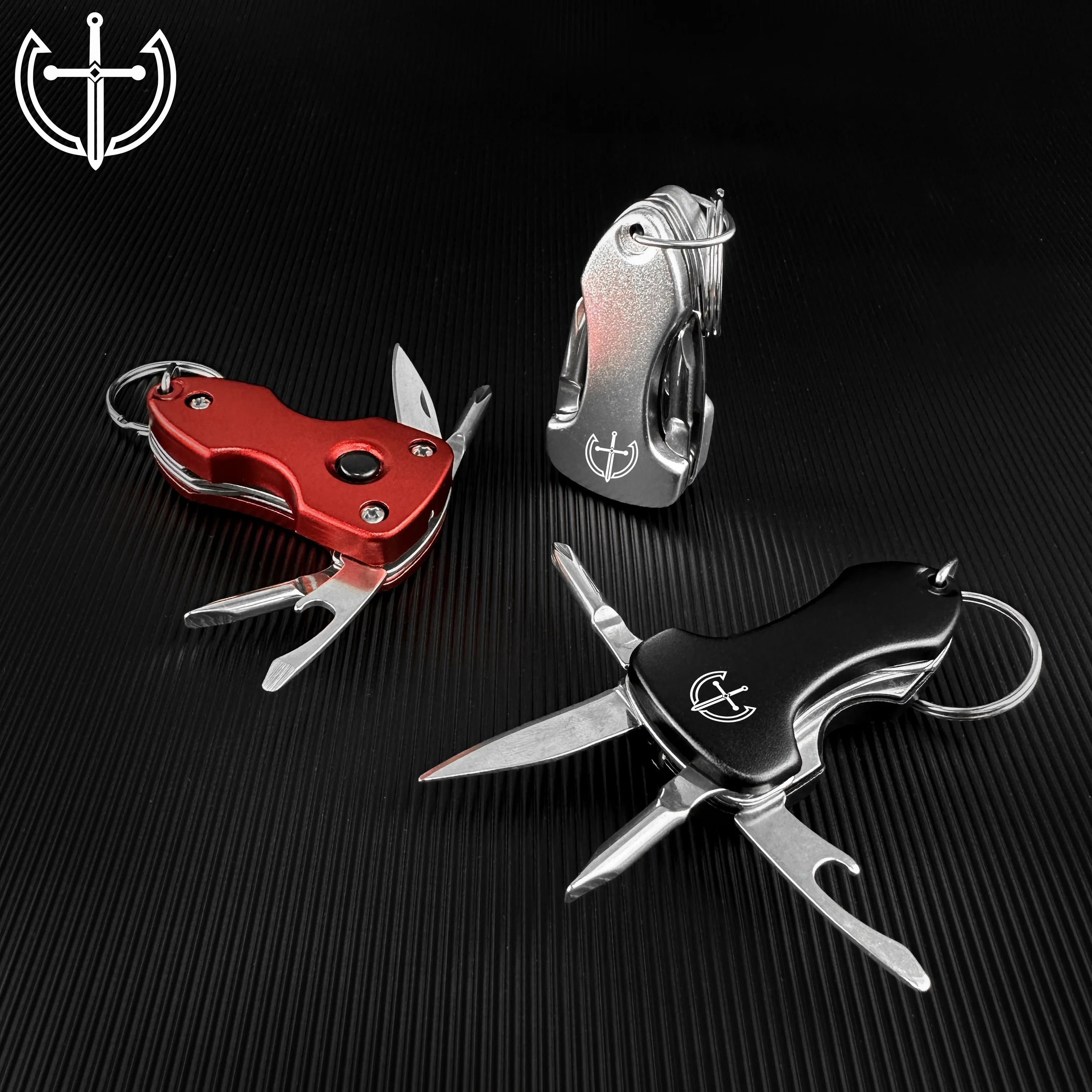 Mini Key Chain Multi Function Tools everyday carry black color Bottle Opener tool with LED Light