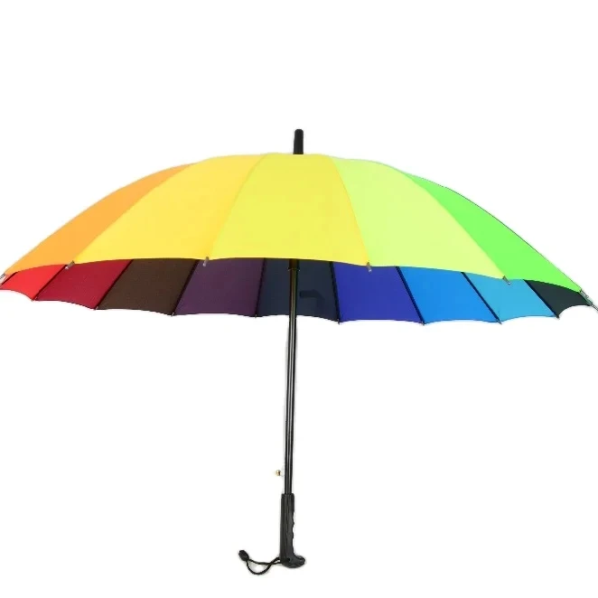 Low MOQ 16 Ribs Windproof Automatic Open Straight Umbrella rainbow Color Available Custom with logo Long Umbrellas