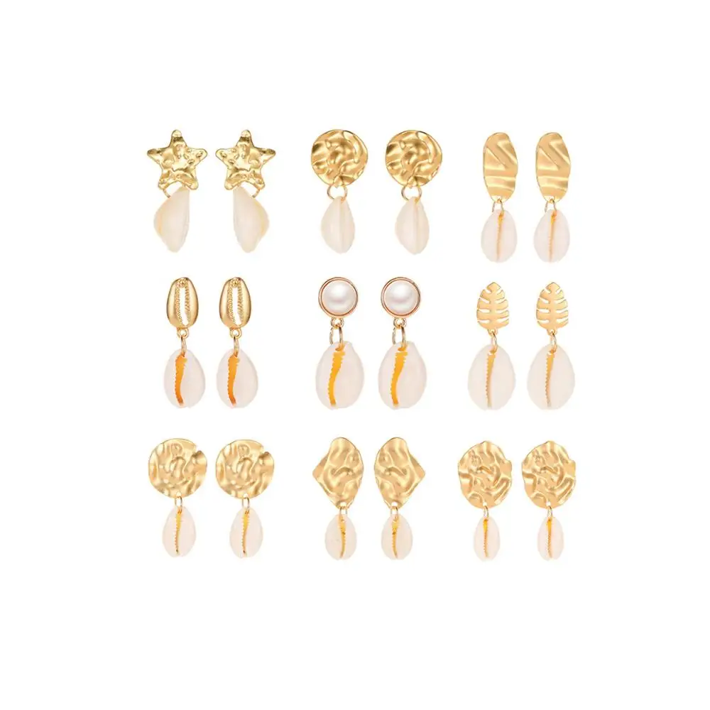 JER-197030 Korean Tortoiseshell Abalone Cowrie Seashell Sea Coconut Conch Gold Plated Pearl Tortoise Natural Snail Shell Earring