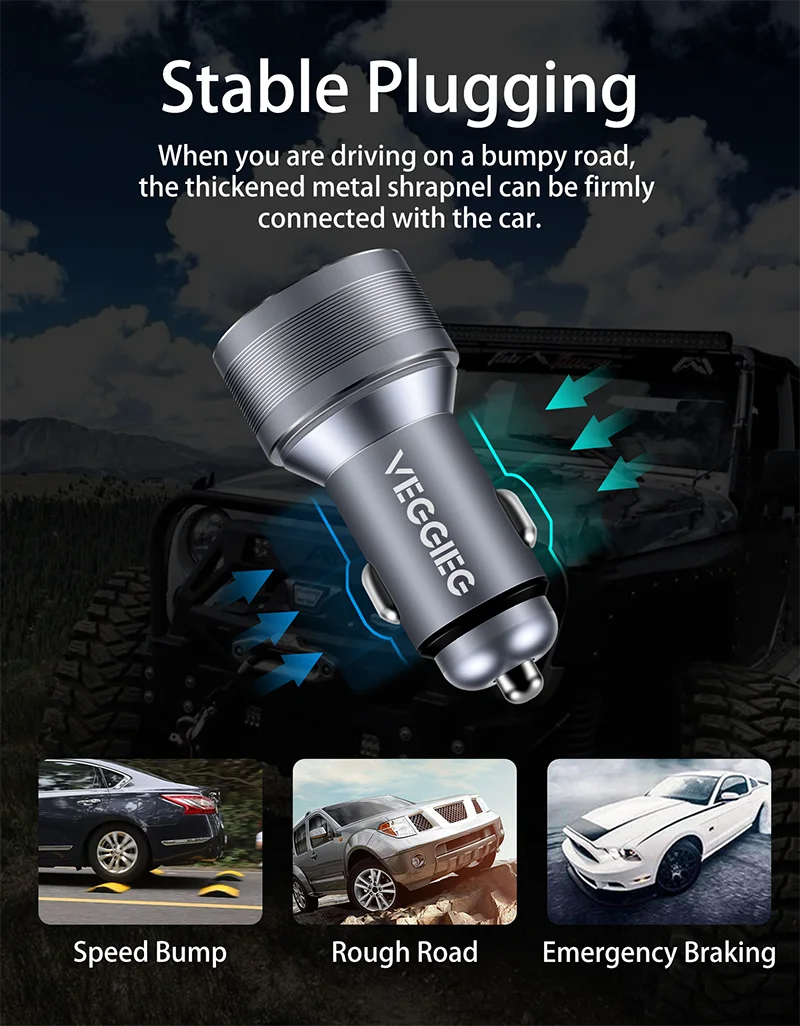 Fast Charging Car Charger QC 3.0 Dual Port Quick Charging Usb Type C Car Charger