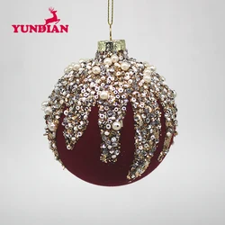 BSCI Factory Wholesale 8cm Red Flocked Christmas Decorative Glass Ball