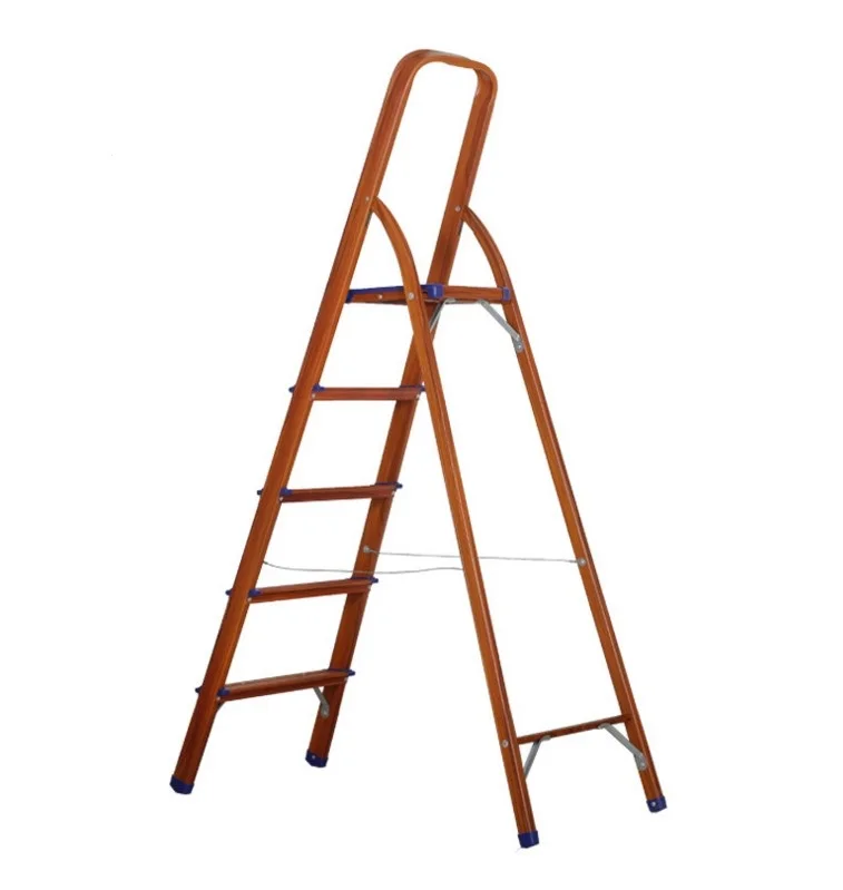 MOQ 200 PCS Japanese Market Household 5 Steps Aluminum Folding Ladder With Wooden Grain Finished, Five Steps Home Use Ladder