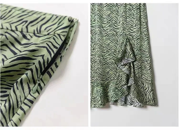 Wholesale Elegant Ladies 90% Silk&10% Spandex Zabra Skirts Midi Spring Women High Waist Summer Skirt