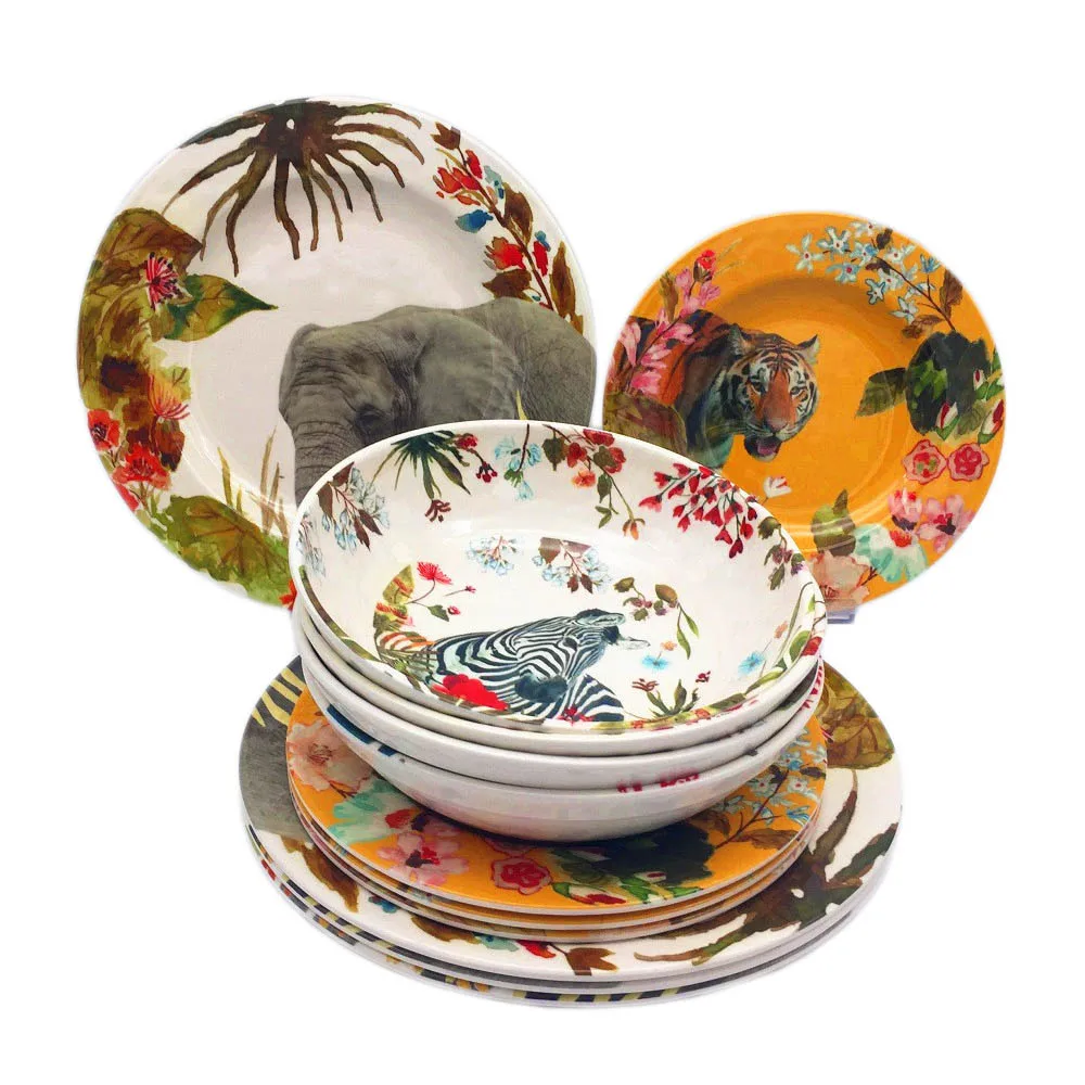 Тип узора на заказ, твердая пластиковая печать, Салатница, обеденные тарелки, меламиновая посуда, набор посуды