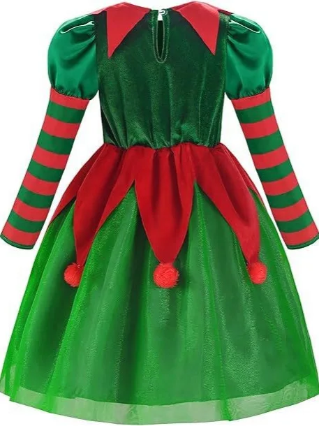 Baby Girl Halloween  ELF Cosplay Cute christmas red green bubble dress Costume Kid Halloween