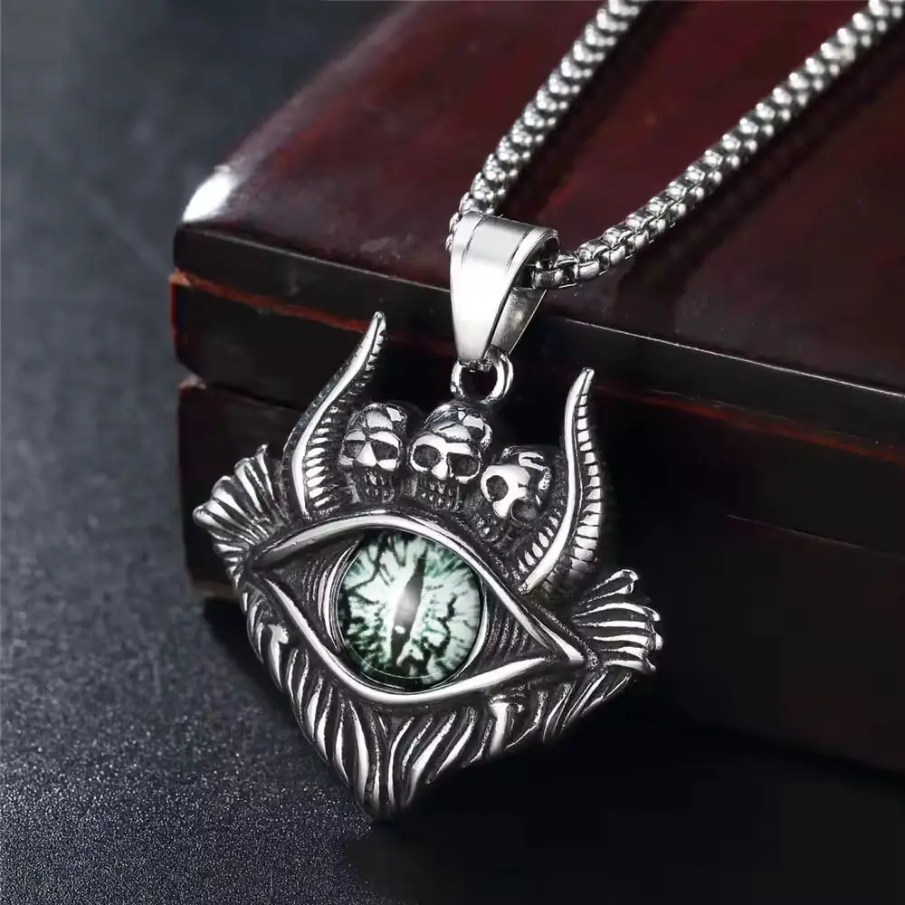 2024 Hot Sale Vintage Skull Pendant Eye Shape Stainless Steel Necklace For Men