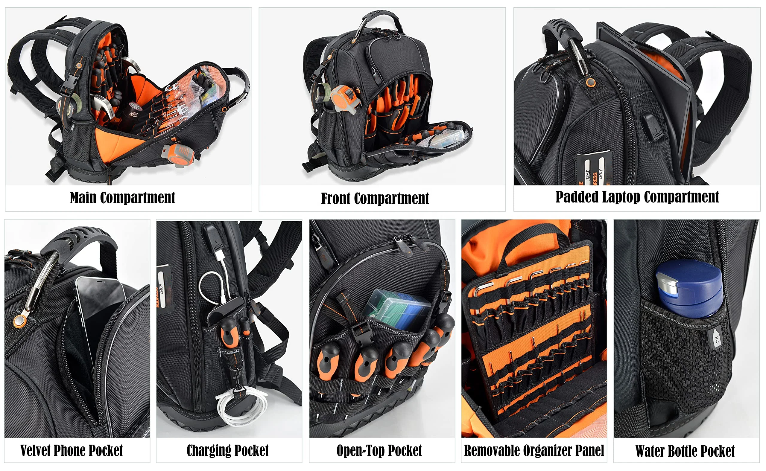 Large Men 77-Pockets HVAC Technician Rolling Tool Kit Bags Heavy Duty Electrician Portable Tool Backpack with Foam EVA