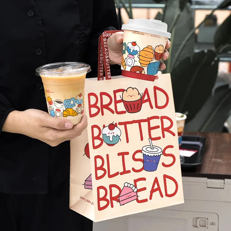Kraft paper to go take out bag coffee bubble milk tea food cafe restaurant bakery takeaway packaging bag clothing custom logo