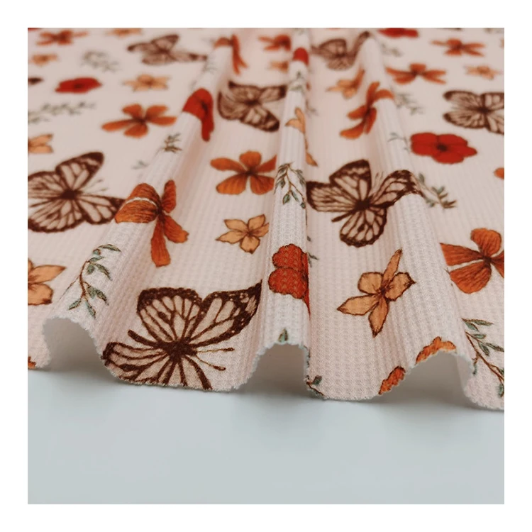 Wholesale Popular And Fashion knitted  waffle fabric Cotton Material Waffle Digital Printed Fabric