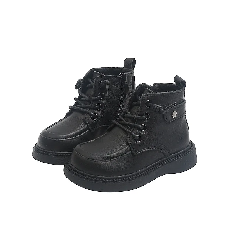 Kids Ankle Boots Unisex Martin Genuine Leather Child Winter Snow Warm Shoes for Baby First Walker Toddler Little Big Boys Girls