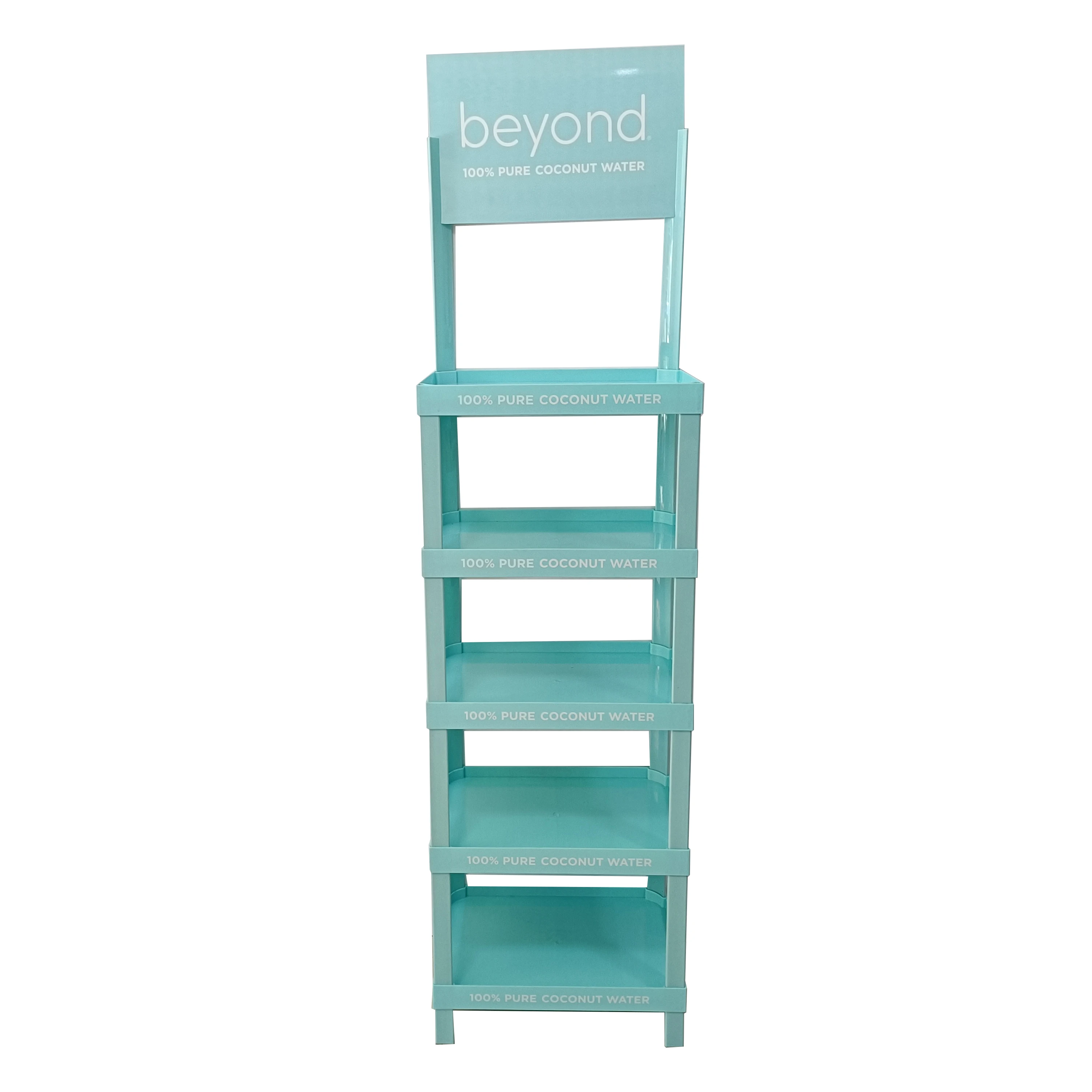 Китай оптовая продажа на заказ розничный пластиковый напольный дисплей 4-слойные полки свободно стоящий для супермаркетов питья энергии