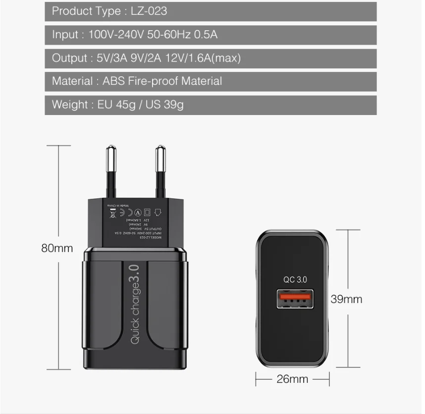 USB зарядное устройство Quick Charge 3,0 Универсальный мобильный телефон зарядное устройство настенное зарядное устройство USB для зарядки электроники с разъемами стандартов США адаптер для розеток европейского стандарта