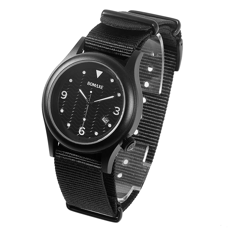 BOMAXE Black Round Case With hip hop Accuracy Solar Watch Movement For Men Sport Watch Analog Function Solar Watch