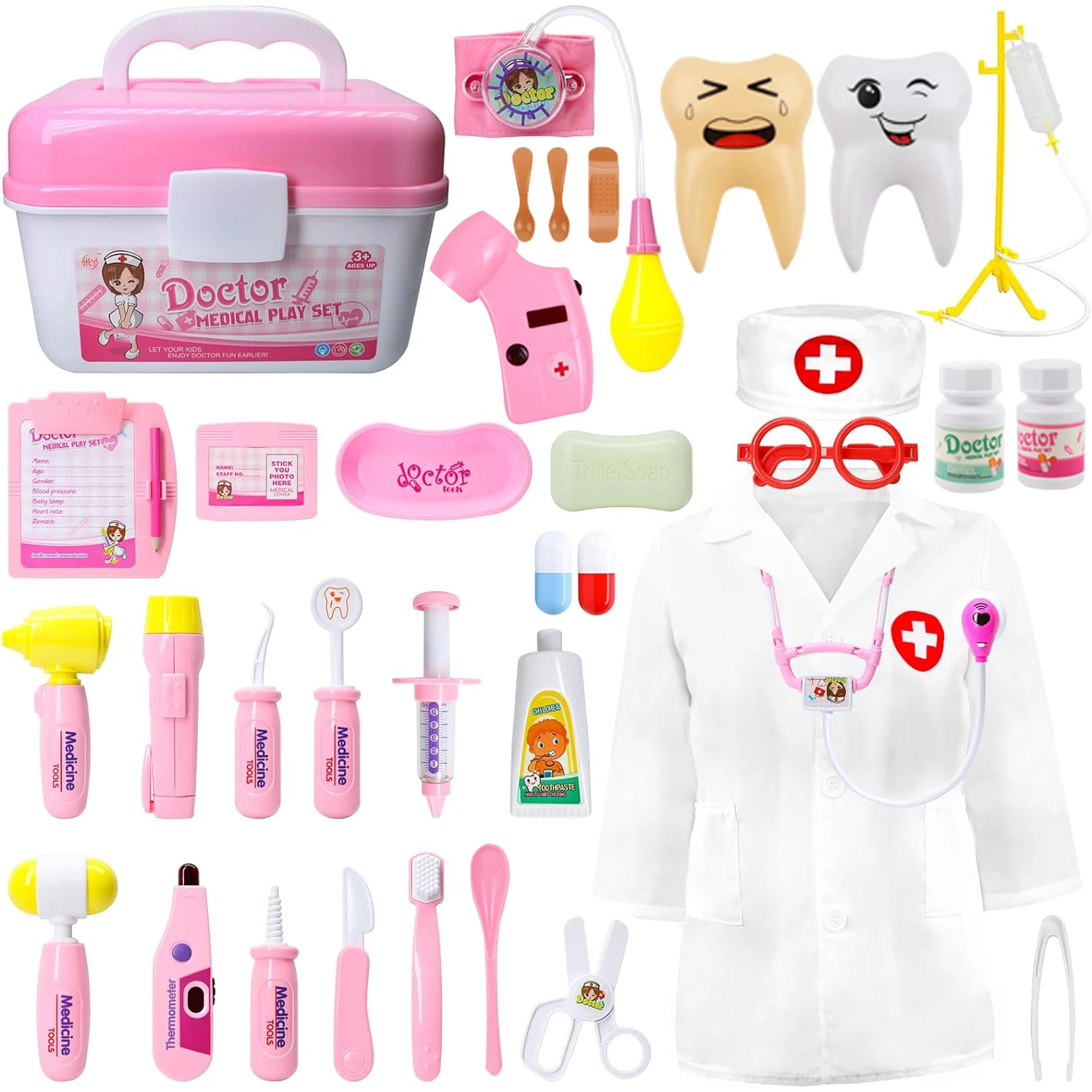 35PCS Doctor Toy Role Pretend Play Dress Up Set Doctors Uniform Costume for Kids Girls Educational Toys