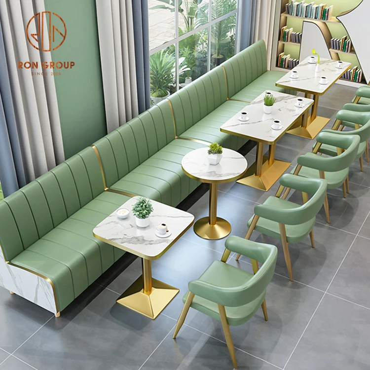 modern marble hotel restaurant furniture metal leather booth sofa seating coffee shop tables and chairs set