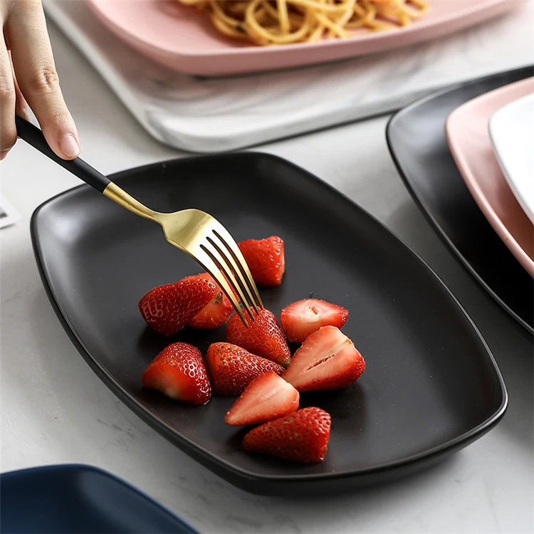 Customized dinnerware rectangle matte glaze porcelain appetizer bread pasta plates