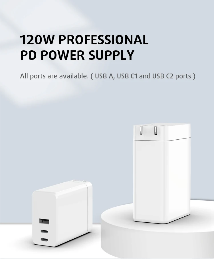 
TRUSDA S24 The Best Size 120W Wall Charger GaN Tech US Plug 3 Ports For Universal Cell Phones & Laptops 