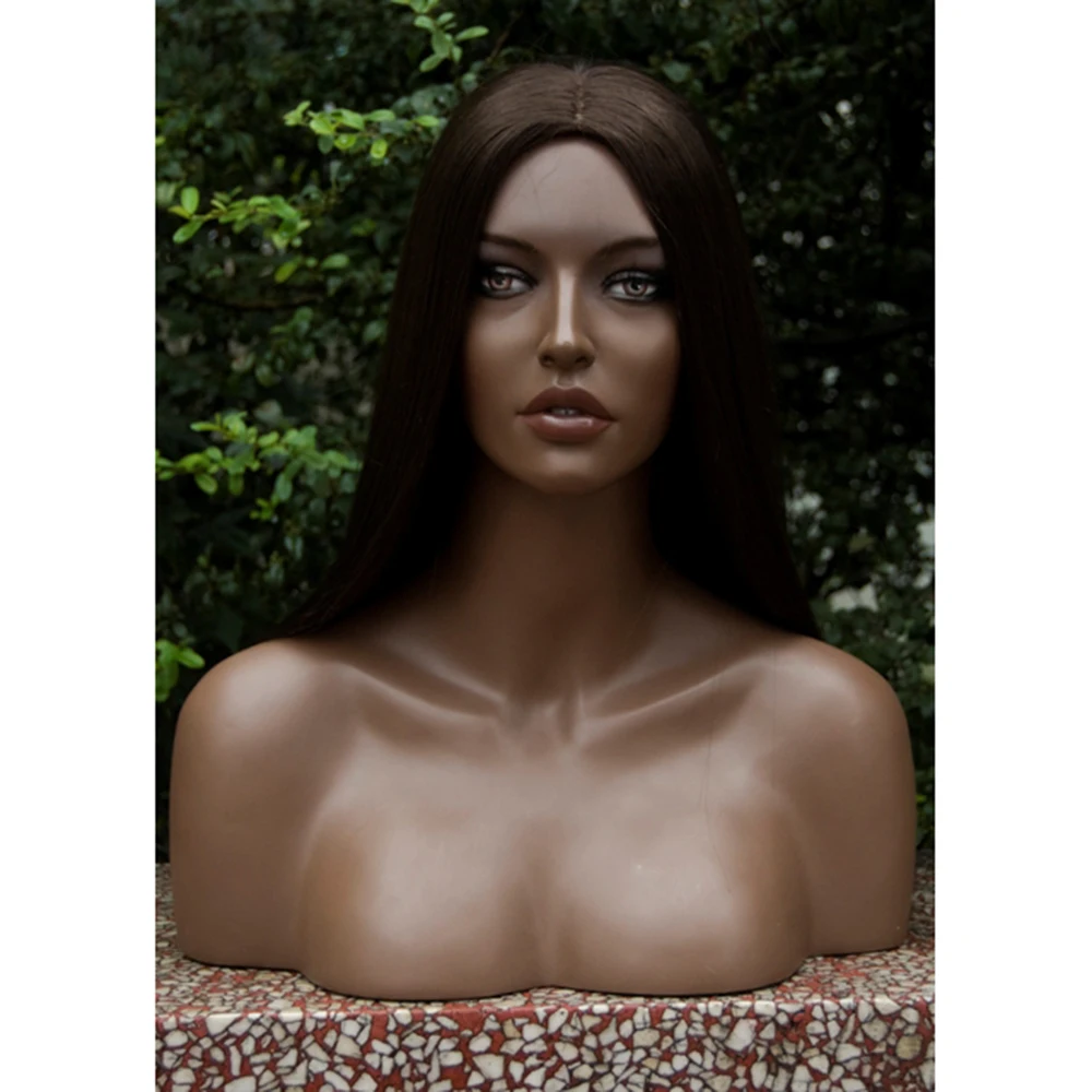 African Fiberglass Big Breast Black Female Mannequin Head Realistic with Shoulders