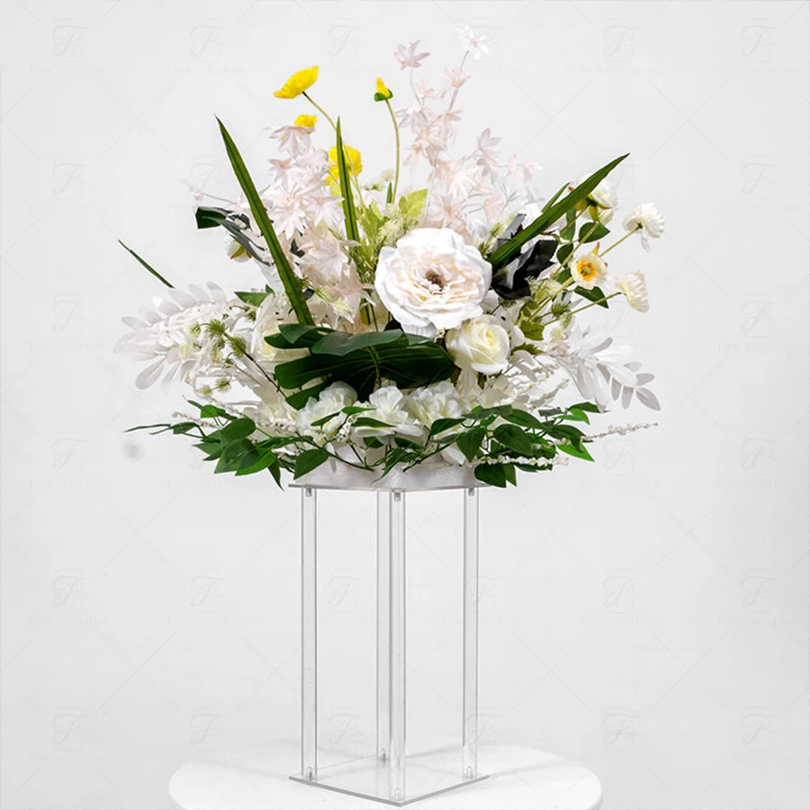 Manufacture Customized Acrylic Square Flower Stand Wedding Pillar Column For Decoration