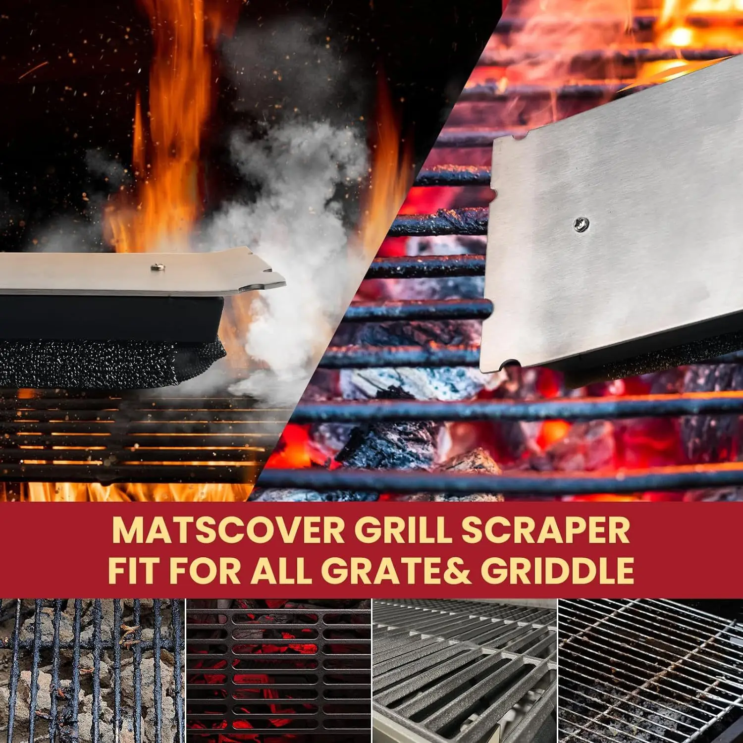 BBQ Cleaning Brush with Wooden Handle BBQ Accessories Bristless barbecue brush with additional replaceable scraper cleaning head