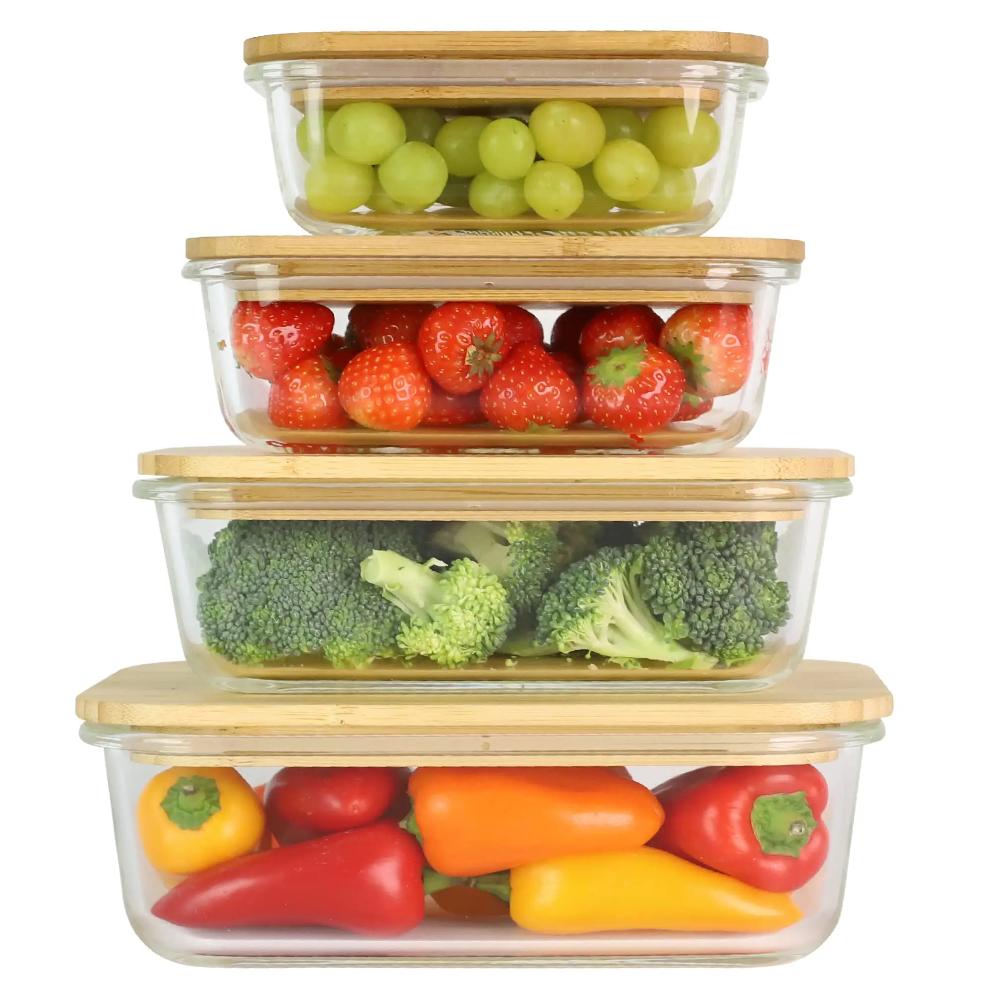 High Quality BPA Free Meal Prep Airtight Stackable Clear Glass Food Storage Containers With Bamboo Lids Food Storage Boxes