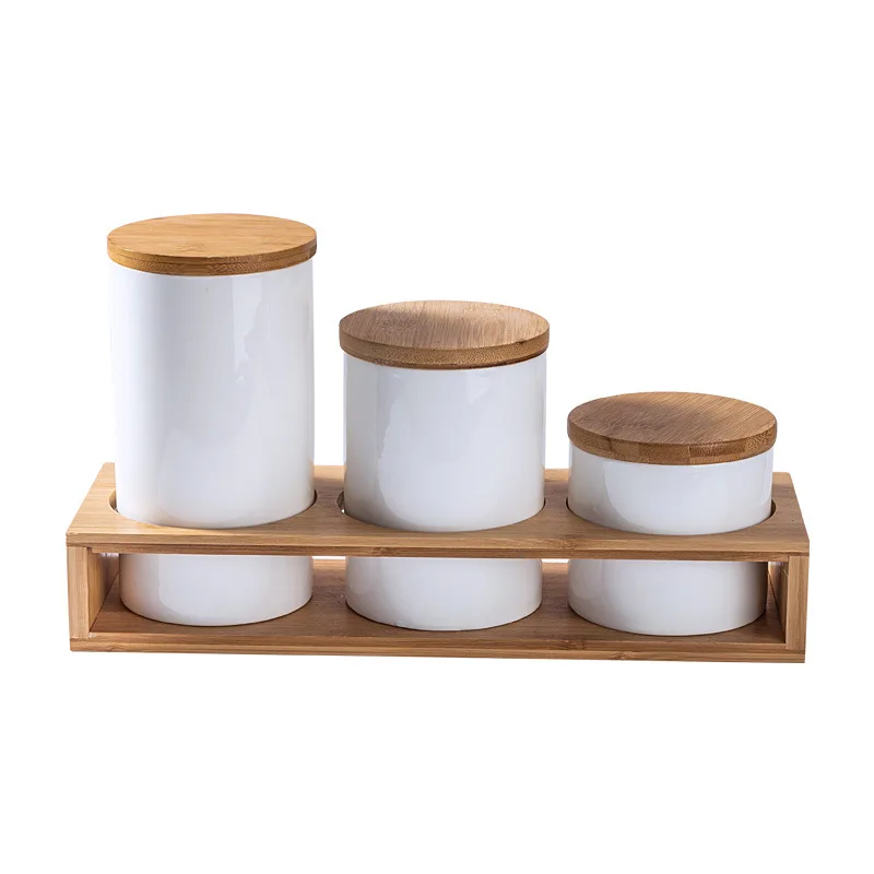 unique ceramic design storage tank kitchen sealed tank with wooden sealing cover