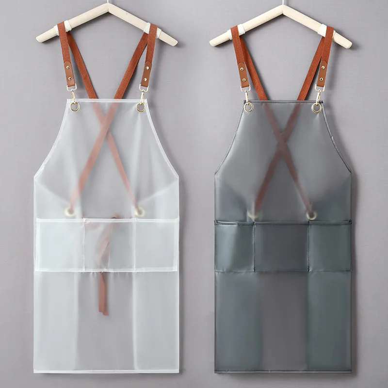 New Fashion Apron Wholesale Waterproof And Oil-proof Suspenders Overalls Household Kitchen Apron TPU Coveralls Custom Logo