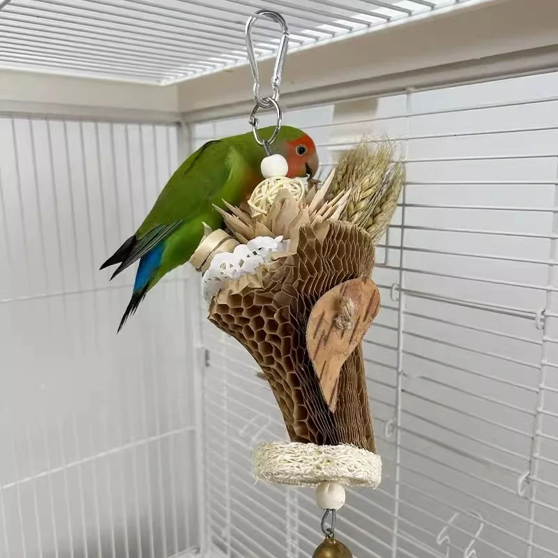 Handcrafted Parrot bird toys Natural wheat Sola Wood Flowers through grass flower chew play supplies Birds Shreddable toy