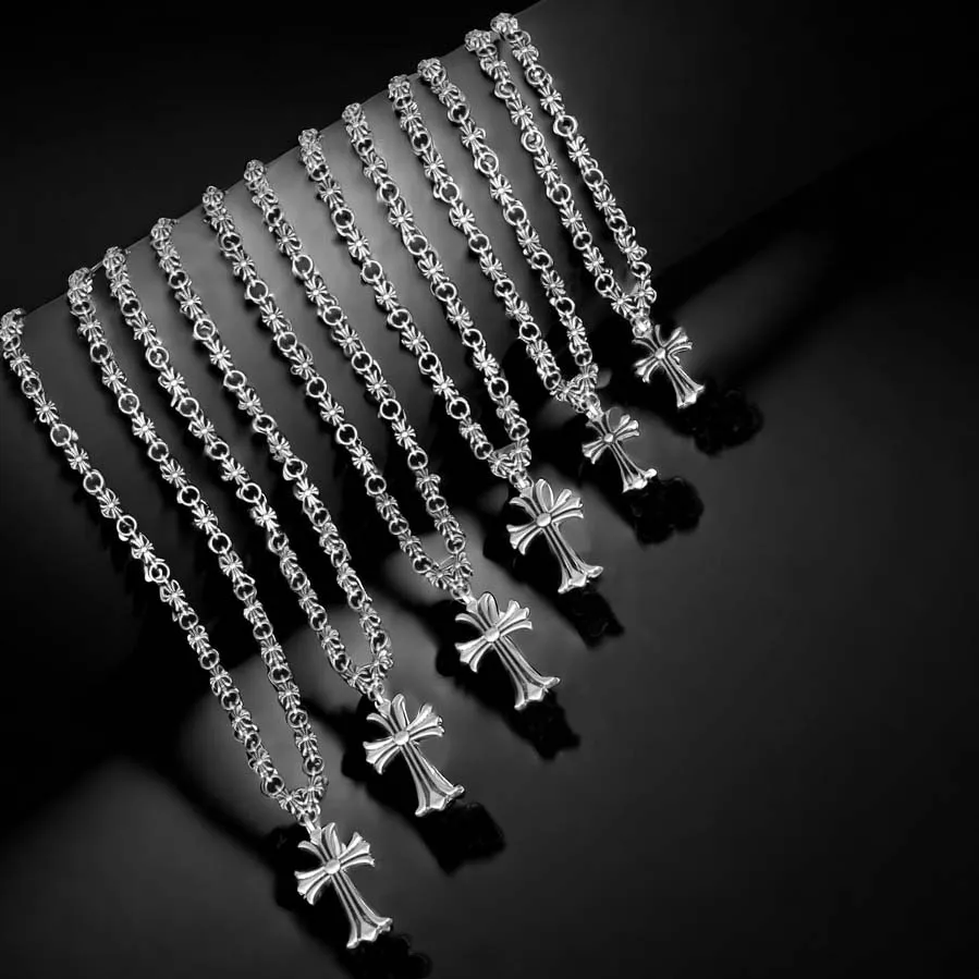 Vintage Fashion Gothic Chrome Cross Religious Alloy Chain Cross Pendant Necklace Hip Hop Jewelry For Women Men