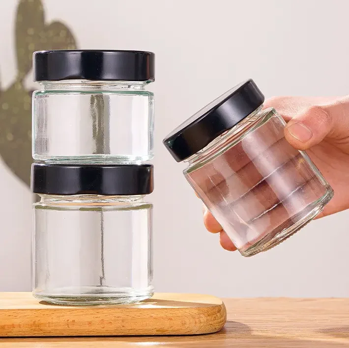 Wholesale 75ml 100ml 150ml 160ml 195ml High-lid Straight Pickle Jar Round Honey Bottle Glass Sealed Jam Jar Customizable