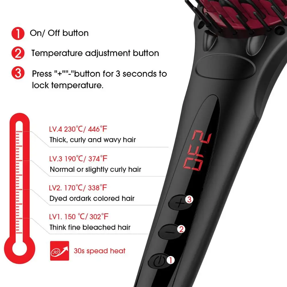 Amazon # 1 selling volume Miropure brand Hair Straightener Brush with 78inch 360 degree swivel cord for all hair types