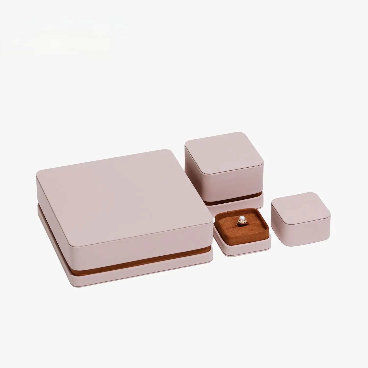 Best Selling New Custom Diamond Ring Jewelry Box Rounded Chain Jewelry Packing PU leather Necklace Pendant Box Jewelry Box