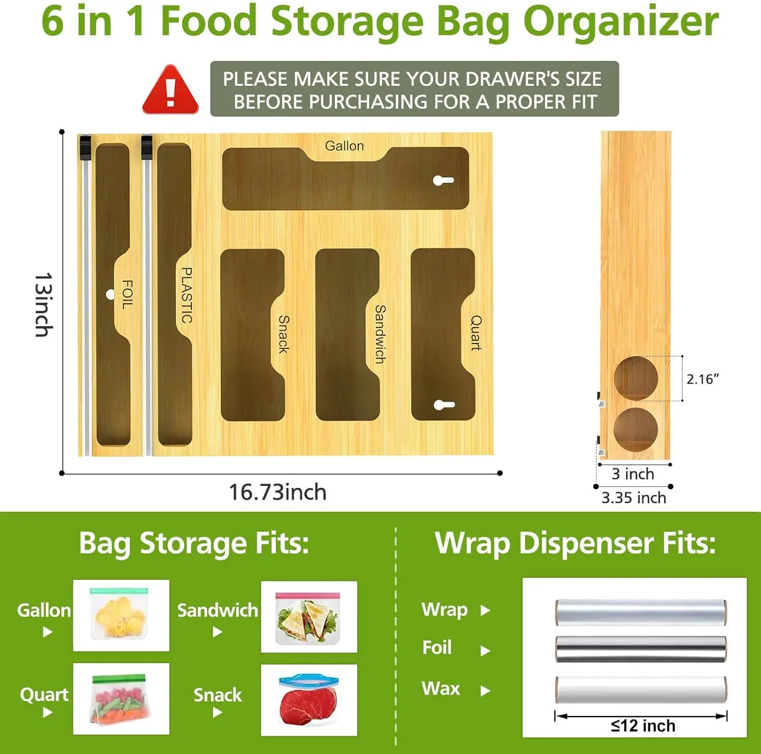 practical Bag Storage Organizer for Kitchen Drawer,Bag Storage Organizer Suitable for Gallon, Quart, Sandwich, Snack