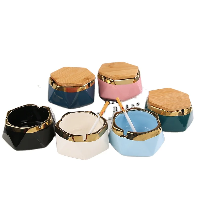 Nordic ceramic geometric ashtray with lid Nordic home hotel office cigar ash tray gift wholesale