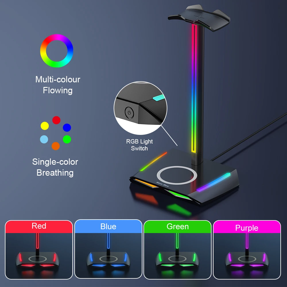 Hot Selling Factory OEM Headphone Holder with Earphone Wireless Charging Headphone Holder rgb Gaming Headset Stand