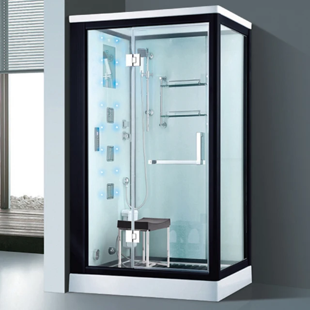 Cornerview Square Black Framed Sliding Shower Enclosure with White Base Standing Clear Glass Showers Bathroom Stall Kits