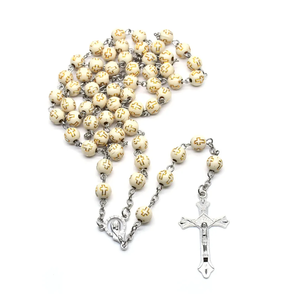 8mm Christ Cross Beads Rosary Necklace Catholic Rosary Christ Cross Prayer Beads Rosary