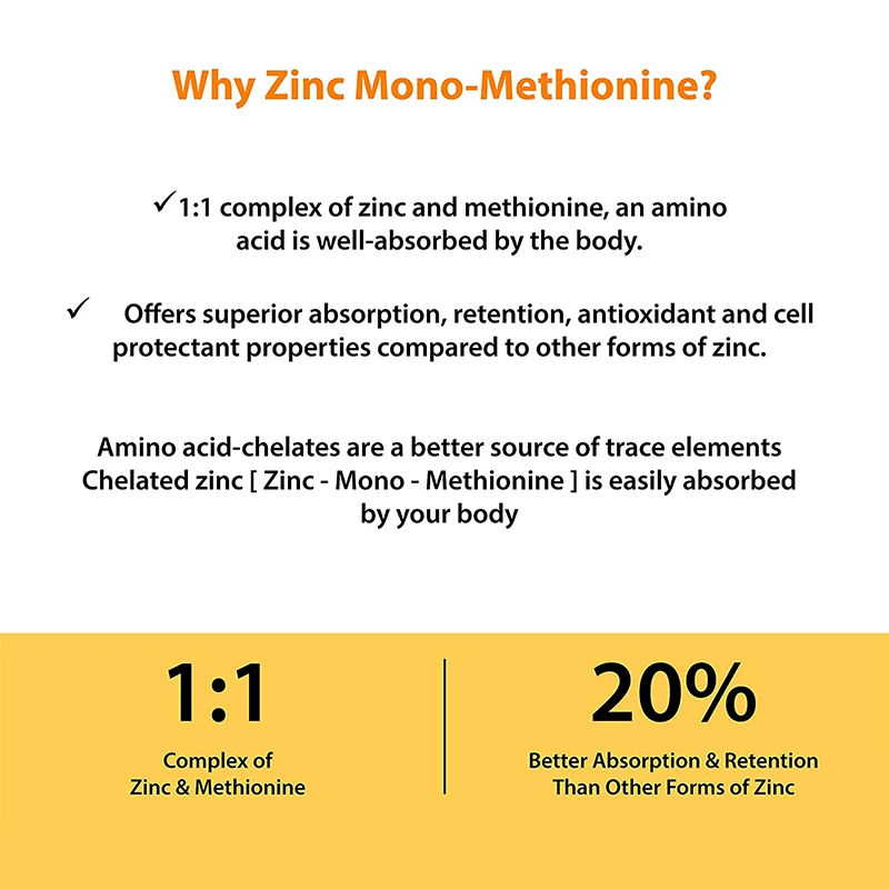 OEM Zinc Supplement Tablets Zinc Mono Methionine Chelate Complex Immune Health Support 120 Capsules for Adults