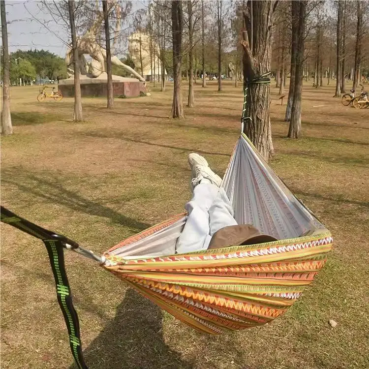 Outdoor Ultralight Nylon Parachute Bohemian Style Pattern Camping Swing Hammock Hanging Bed